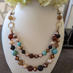 Double strand multi colored necklace.